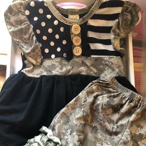 Toddler girl boutique military outfit 2T